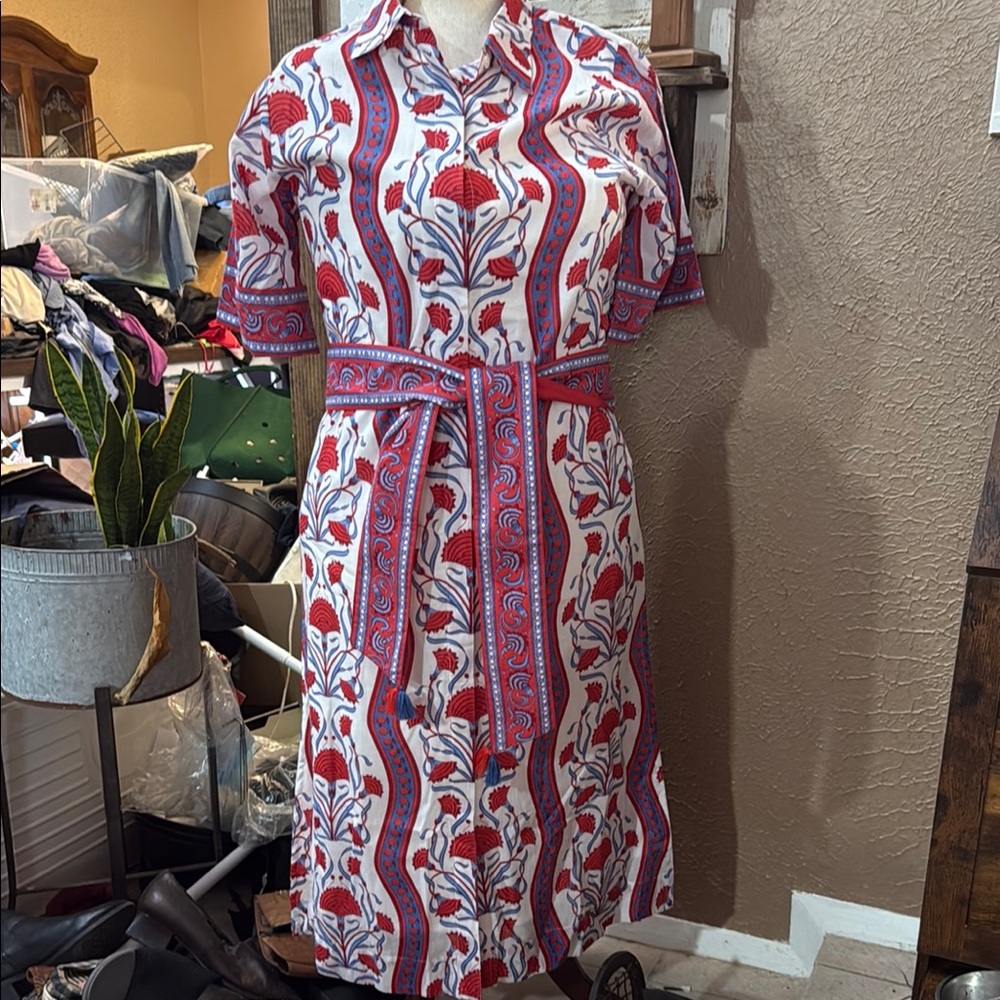 Chic Red and Blue Floral Midi Dress